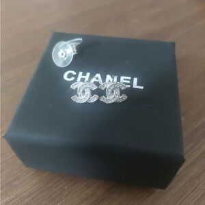 Chanel Crystal CC Stud Earrings - Silver Tone